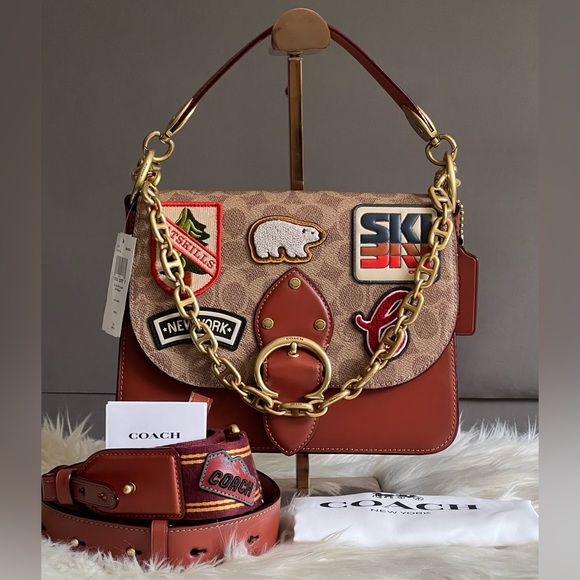 💰SOLD - C6837 - Coach Beat Shoulder Bag in Signature Canvas with Patches - Picture 12 of 15